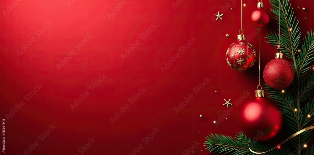 Abstract elegant red background with festive Christmas ornaments, festive, Christmas Abstract elegant red background with festive Christmas ornaments, festive, Christmas