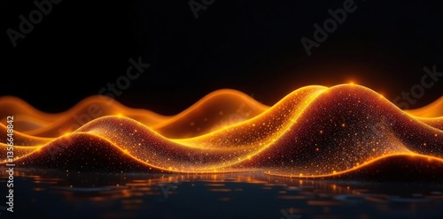 Abstract glowing golden waves on black background for wallpaper, poster, banner design,  design,  background