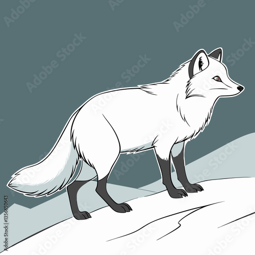 Arctic Fox in Winter Landscape: A lone arctic fox surveys its domain amidst a serene winter landscape, its pristine white fur contrasting with the cool, muted tones of its surroundings.