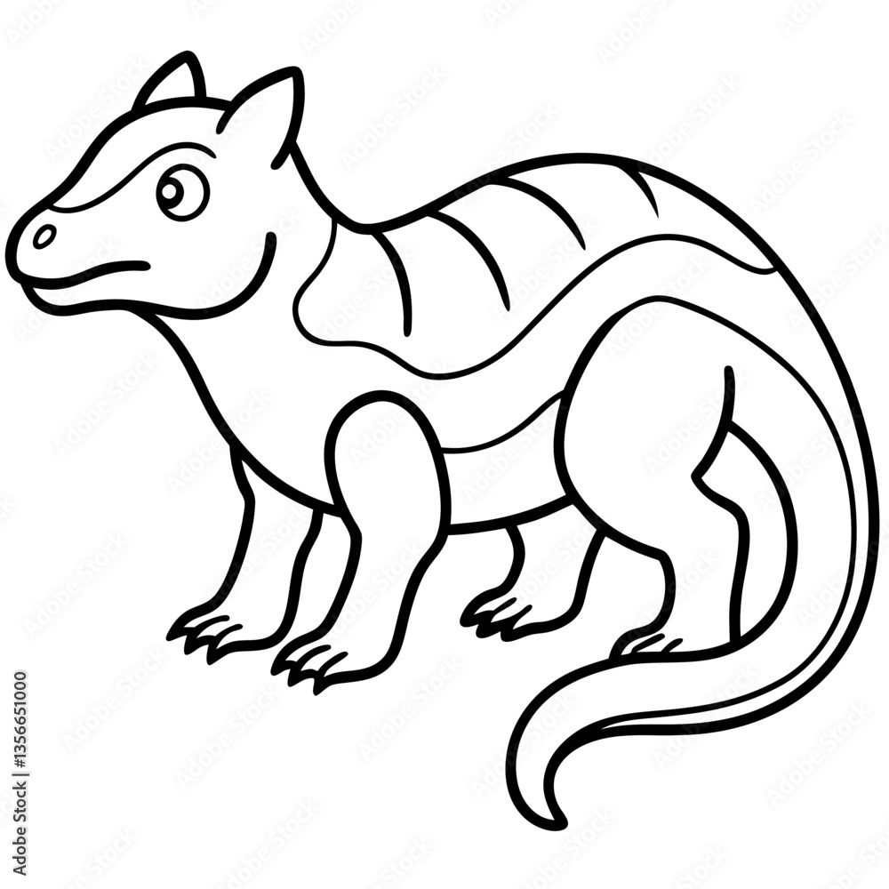 Fototapeta premium Cute Cartoon Cynodont: An adorable cartoon illustration of a Cynodont, an extinct mammal-like reptile, perfect for children's books, educational materials, and creative projects. 