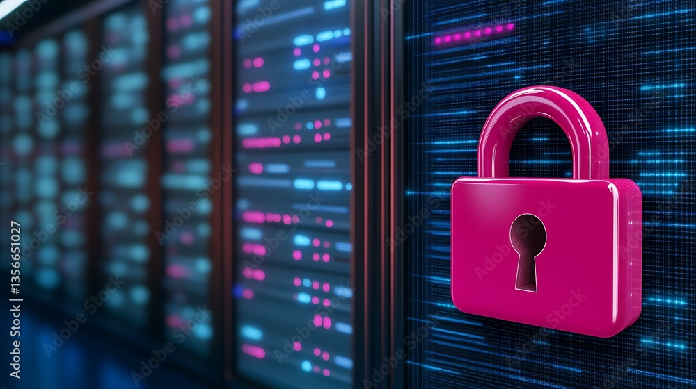 Digital Security Concept with Pink Padlock on Data Storage Background Representing Cyber Protection Digital Security Concept with Pink Padlock on Data Storage Background Representing Cyber Protection