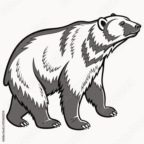 Bear Illustration: This bold, striking black and white illustration of a standing bear captures its powerful presence and majestic aura. The intricate detail and bold lines give it a dynamic.