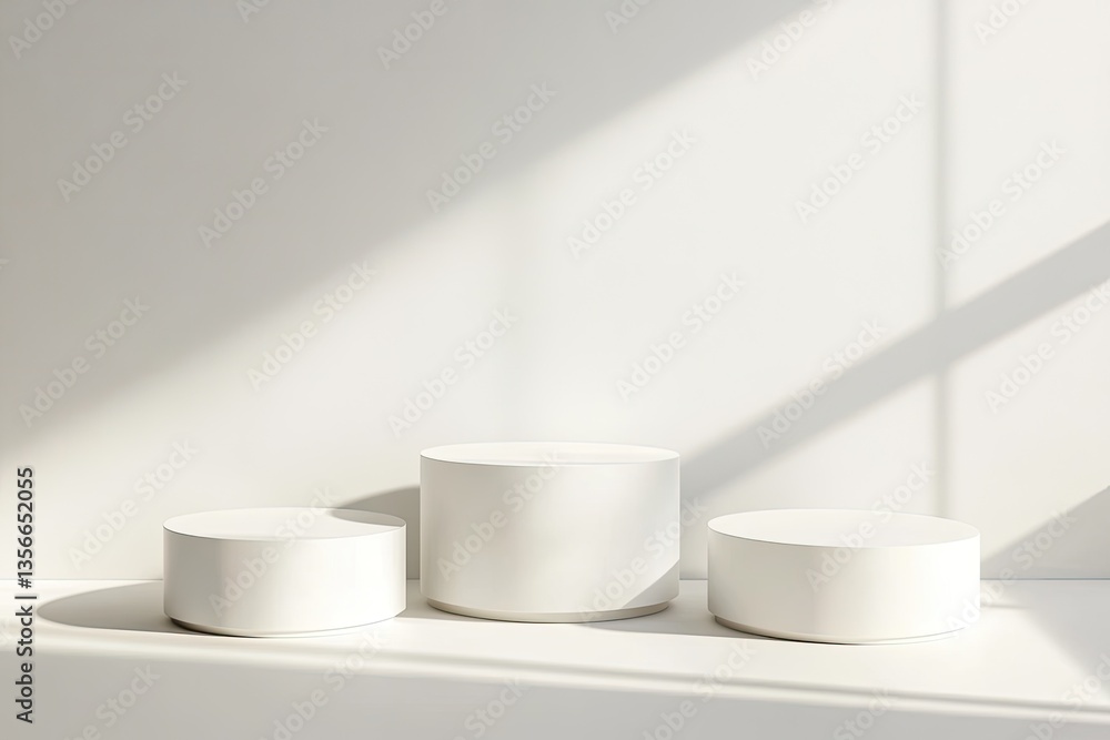 Simple white podiums in sunlight Simple white podiums in sunlight