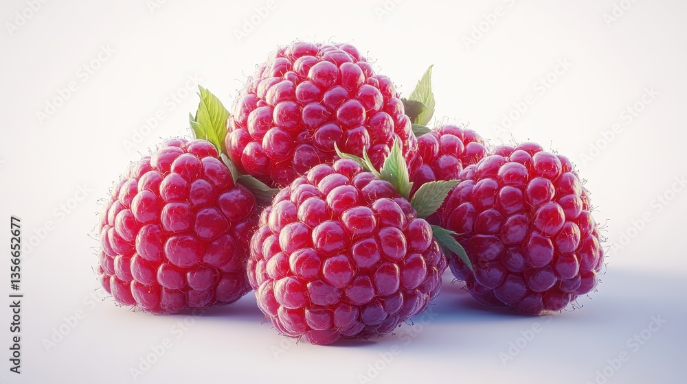 A cluster of raspberries isolated on a transparent white background A cluster of raspberries isolated on a transparent white background