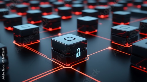 Obraz na płótnie Digital Security Concepts with Network Nodes Highlighted by Red Lights and a Lock Icon on a Keyboard Key w salonie