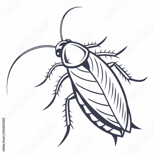 The cockroach illustration: An illustrative representation of a cockroach, a resilient insect known for its ability to survive in diverse environments, depicted in a monochromatic style.