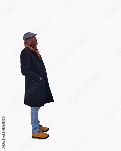 Obraz na płótnie Full body shot of fashionable senior man looking up, isolated on white background w salonie