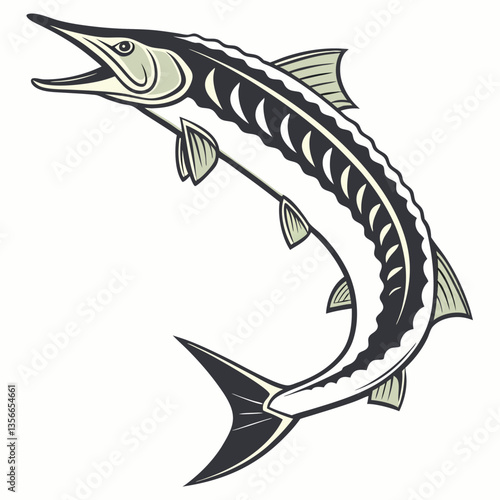 Sleek Barracuda Icon: A striking illustration showcases the powerful form of a barracuda, a formidable predator of the sea, against a clean backdrop.