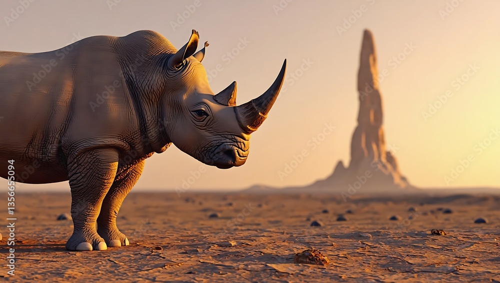 Fototapeta premium Rhino in the Desert Sunset