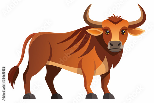 Majestic Bull Illustration: A strong, stylized bull with impressive horns stands proudly, showcasing its powerful build and commanding presence in this artistic depiction.