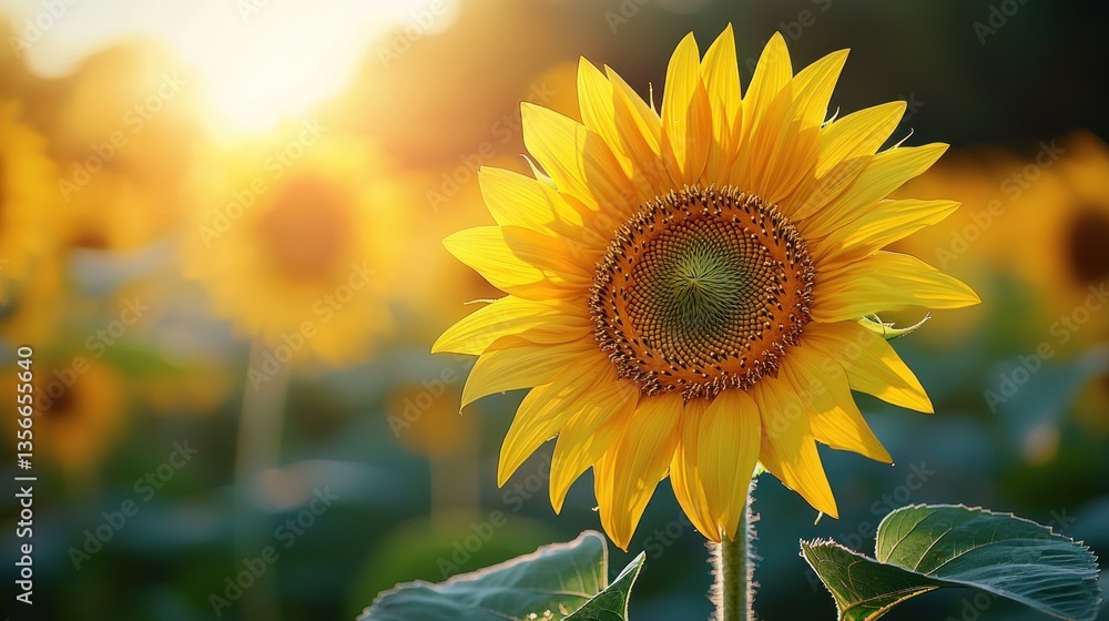 Obraz premium Golden Sunflower at Sunset in a Field