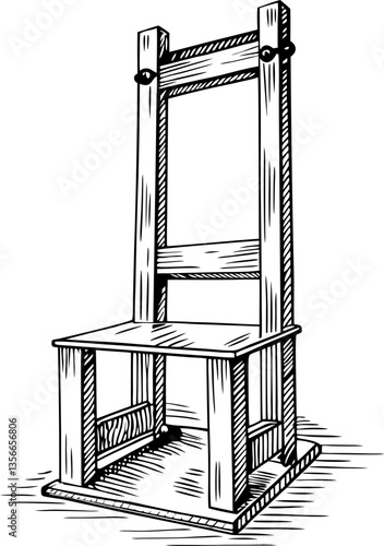 Vintage guillotine drawing detailed historical woodworking design sketch