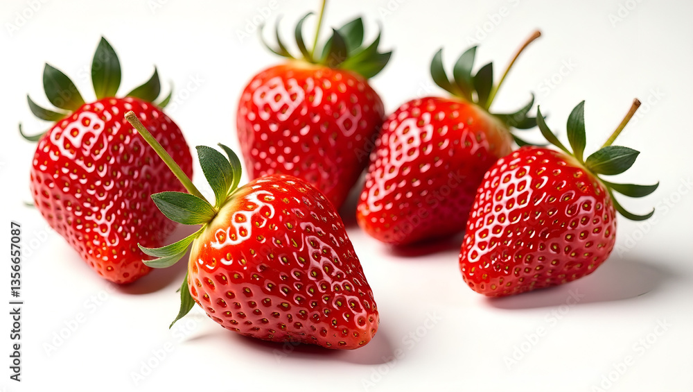 Delicious, fresh strawberries with a glossy surface and rich red hue, set on a plain white background. Delicious, fresh strawberries with a glossy surface and rich red hue, set on a plain white background.