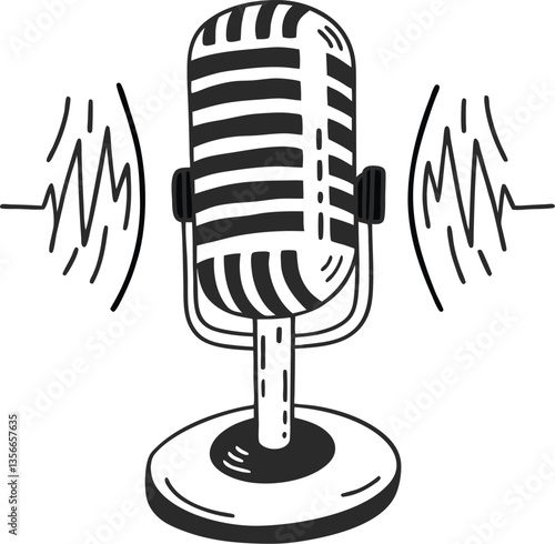 Vintage Microphone with Sound Waves | Podcast and Broadcasting Icon