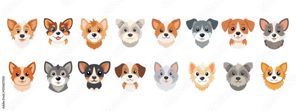 Collection of adorable dog faces. Elements for designs and illustrations. Cute dogs. Collection of adorable dog faces. Elements for designs and illustrations. Cute dogs.