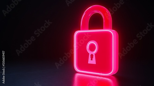 Neon Pink Lock Icon on Dark Background Symbolizing Security and Protection in Digital Age