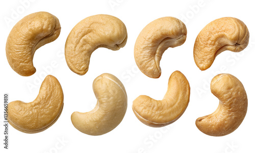 Cashew nuts isolated, Fresh nuts collection, Collection set of cashew nuts isolated