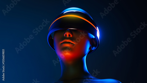 Humanoid with virtual goggles explores artificial intelligence realms