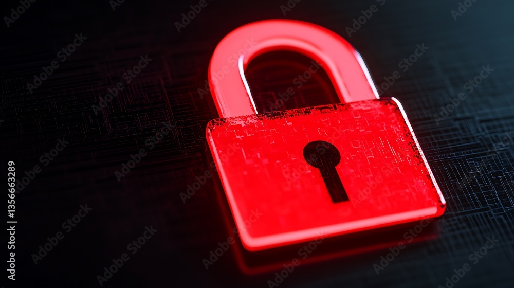 Fototapeta premium Red padlock on dark background representing security and protection in digital and physical realms