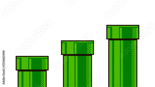 Pixelated green pipes. Vintage 8-Bit game art icons.