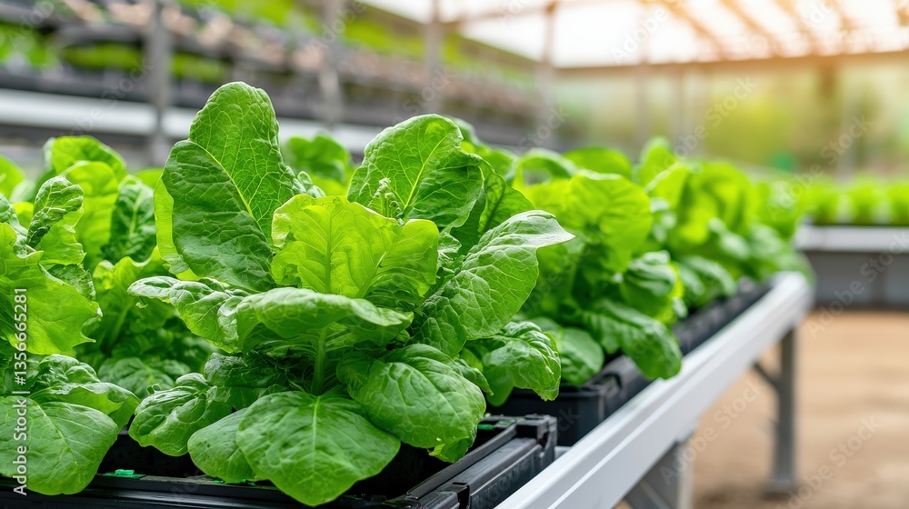 utility sustainability strategy concept. Lush green lettuce growing in a greenhouse setting. utility sustainability strategy concept. Lush green lettuce growing in a greenhouse setting.