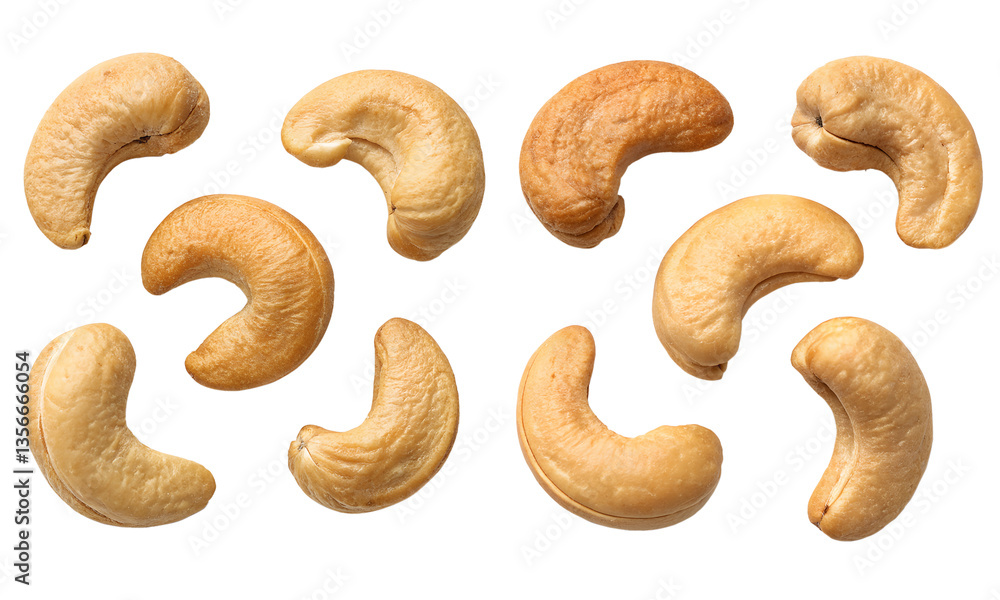 Fototapeta premium Cashew nuts isolated, Fresh nuts collection, Collection set of cashew nuts isolated