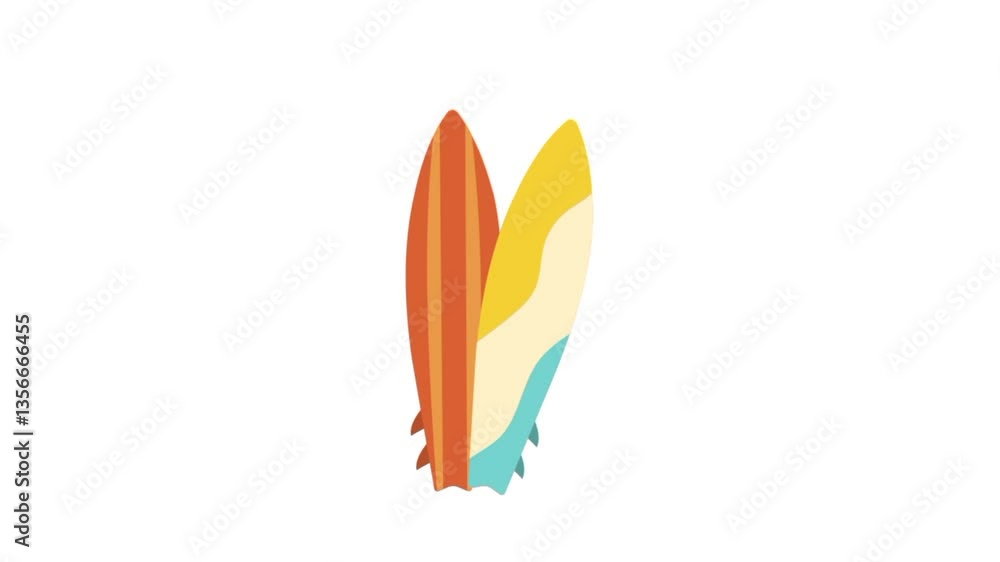 Surfboard animation video. Surfboards for surfing in ocean Surfboard animation video. Surfboards for surfing in ocean