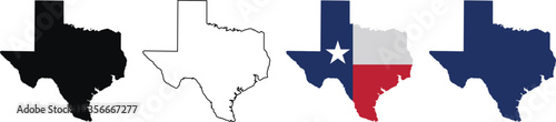 Texas State Map Silhouette and Outline Vector Icon Set, isolated on transparent background