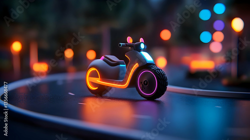 Futuristic Neon Scooter at Night in City
