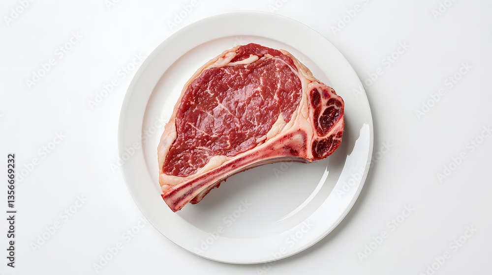 Bone-In Ribeye Steak Centered on White Plate for Culinary and Restaurant Presentation Bone-In Ribeye Steak Centered on White Plate for Culinary and Restaurant Presentation
