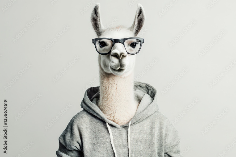 Obraz premium Llama poses in a hoodie against a white backdrop