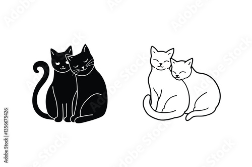 Two Cats, Black and White, Couple, Love, Affection, Companionship, Sitting, Cute, Adorable, Pet