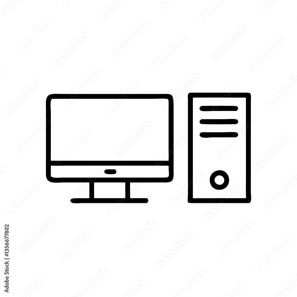 Desktop computer monitor and CPU unit in simple outline design Desktop computer monitor and CPU unit in simple outline design
