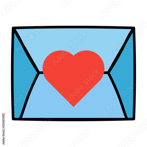A simple, flat-style digital illustration of a blue envelope with a red heart in the center.represents love, romance, affection, and communication. Valentine's Day, love letters, digital messaging.