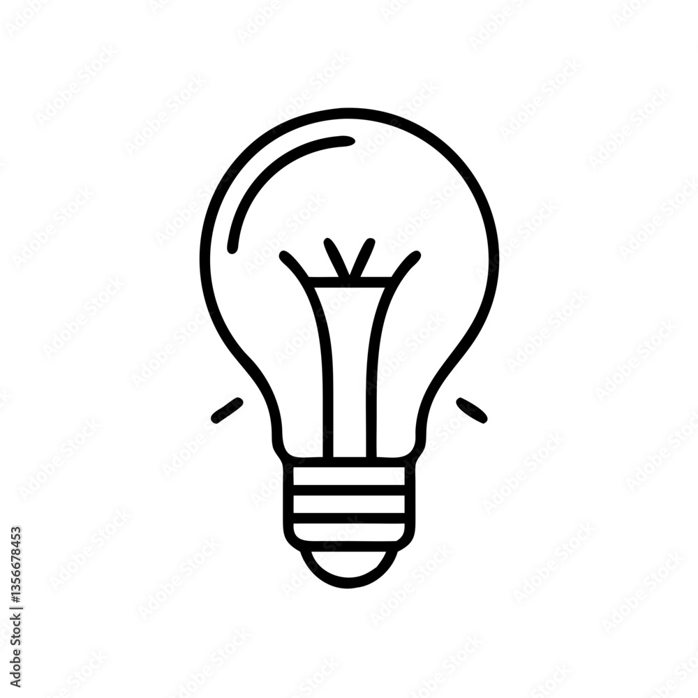 Light bulb illustration in minimalist style with black outline Light bulb illustration in minimalist style with black outline