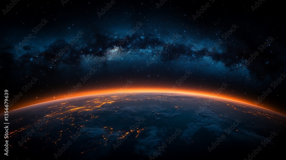 Earthrise at night with Milky Way. Earthrise at night with Milky Way.