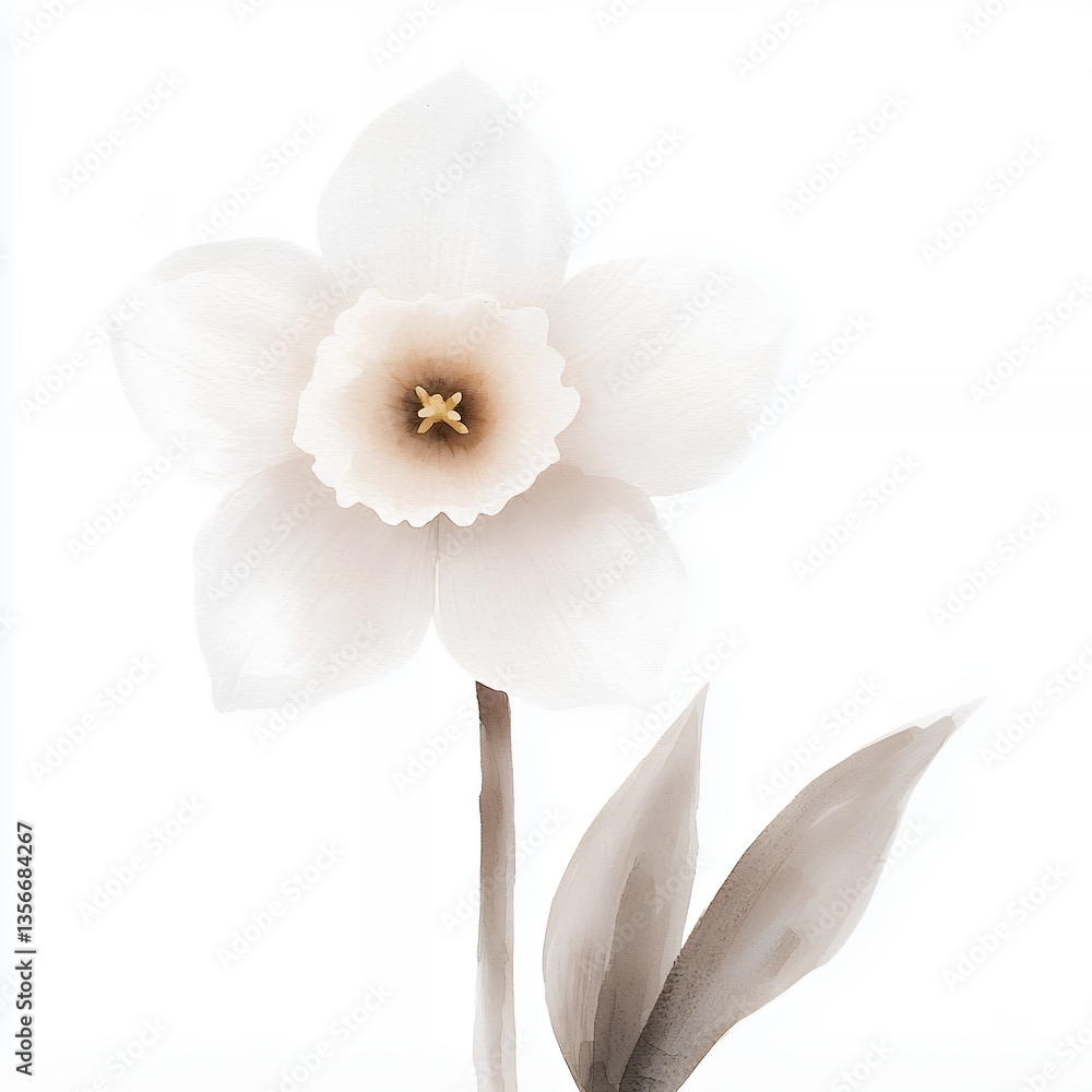 Fototapeta premium Delicate Pastel White Daffodil Illustration