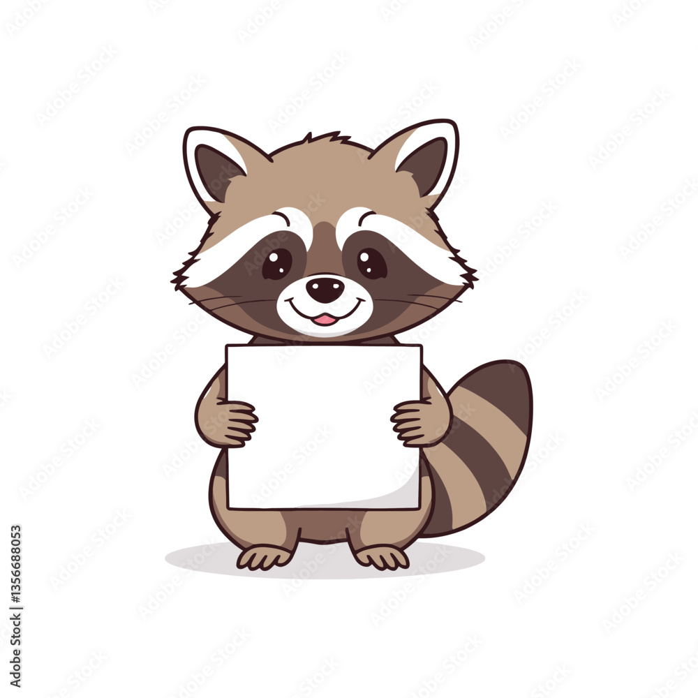 Fototapeta premium Adorable Raccoon Cartoon Illustration with a Blank Sign for Personalized Messages and Branding