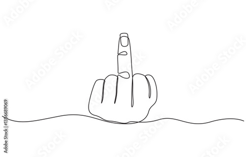Continuous line drawing of Hand showing middle finger, Single line drawing of the middle finger upwards. vector illustration of the middle finger line showing.