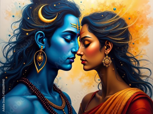 Divine union of Lord Shiva and Goddess Parvati