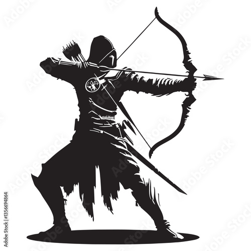 Shadow Archer silhouette, a sleek depiction of stealth and accuracy - Archer illustration - Minimalist Archer vector - The silent marksman

