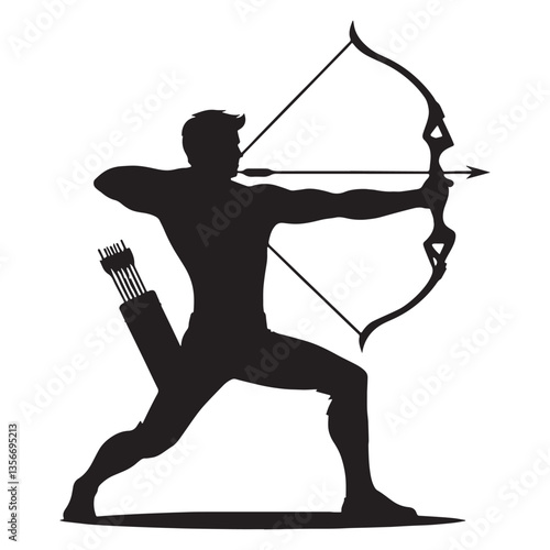 Elite Archer silhouette, capturing the essence of a true marksman - Archer illustration - Minimalist Archer vector - Precision in motion

