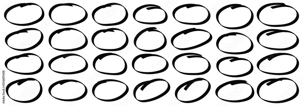 Highlight hand drawn circle isolated on white background. Circle, pen draw. Round scrawl frames. Hand drawn circle highlighter set. Different circles vector illustration. Highlight hand drawn circle isolated on white background. Circle, pen draw. Round scrawl frames. Hand drawn circle highlighter set. Different circles vector illustration.