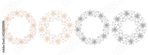 Dry Allspice Star anise Clove Circular Frame border Mulled wine spices Copyspace Template idea Set 4