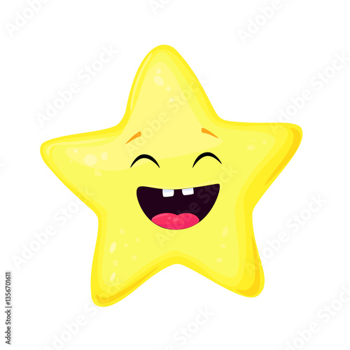 Laughing Yellow Star – Cute Cartoon Space Character. This adorable cartoon-style vector illustration is perfect for children's projects, space-themed designs, posters, stickers, and more. 