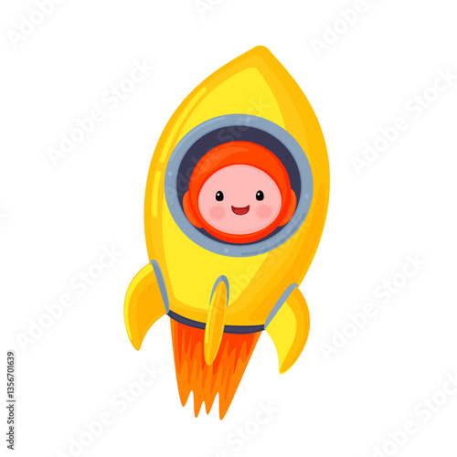 Astronaut in a Yellow Rocket – Cute Cartoon Space Illustration. This cute cartoon-style vector illustration is perfect for children’s projects, space-themed designs, posters, stickers, and more