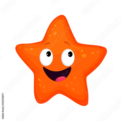 Funny Orange Star – Cute Smiling Cartoon Character. This cartoon-style vector illustration is perfect for children’s projects, space-themed designs, posters, stickers, and more.
