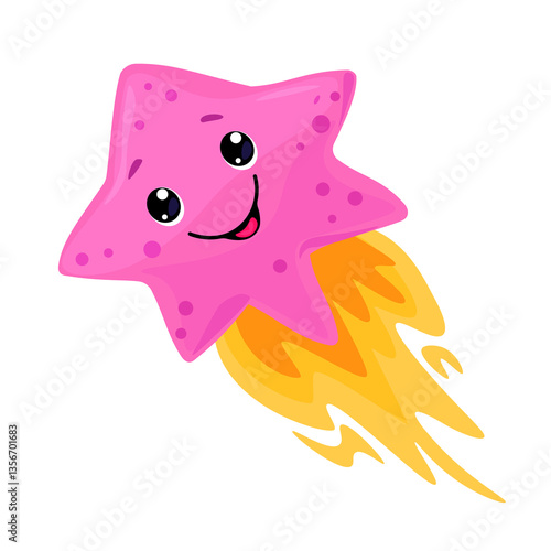 Pink Cartoon Comet with Fiery Tail – Cute Space Illustration. This adorable cartoon-style vector illustration is perfect for children’s projects, space-themed designs, posters, stickers, and more.
