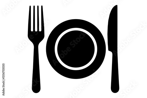 Fork, knife, plate and spoon icon silhouette vector illustration
