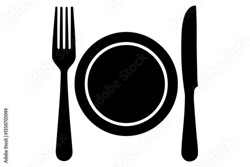 Fork, knife, plate and spoon icon silhouette vector illustration
